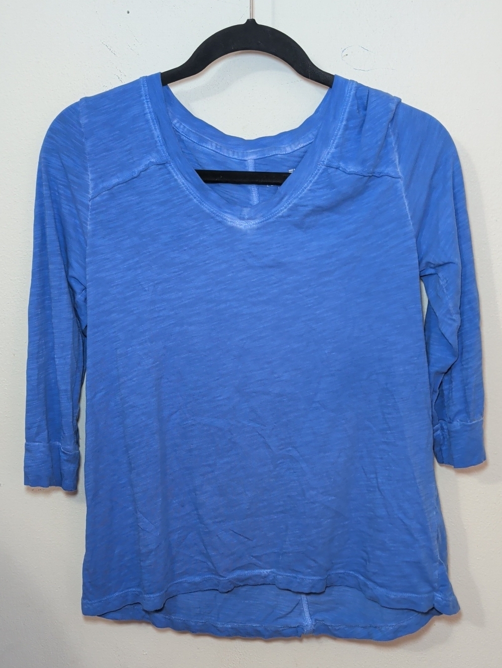 Elliott Lauren Garment Dyed 3/4 Sleeve V-Neck Tee Blue 100% Cotton Women Size XS
